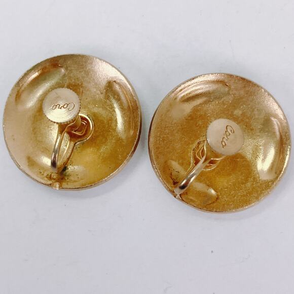 RARE Vintage Coro Signed Enamel Screw Back Earrings Mid Century Ottoman Style - Picture 8 of 11